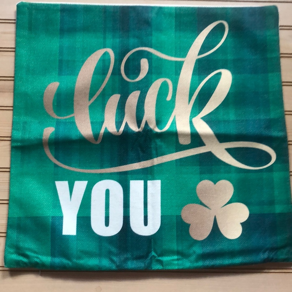 Green Plaid Luck You Gold Shamrock Pillow Cover‎ NWOT